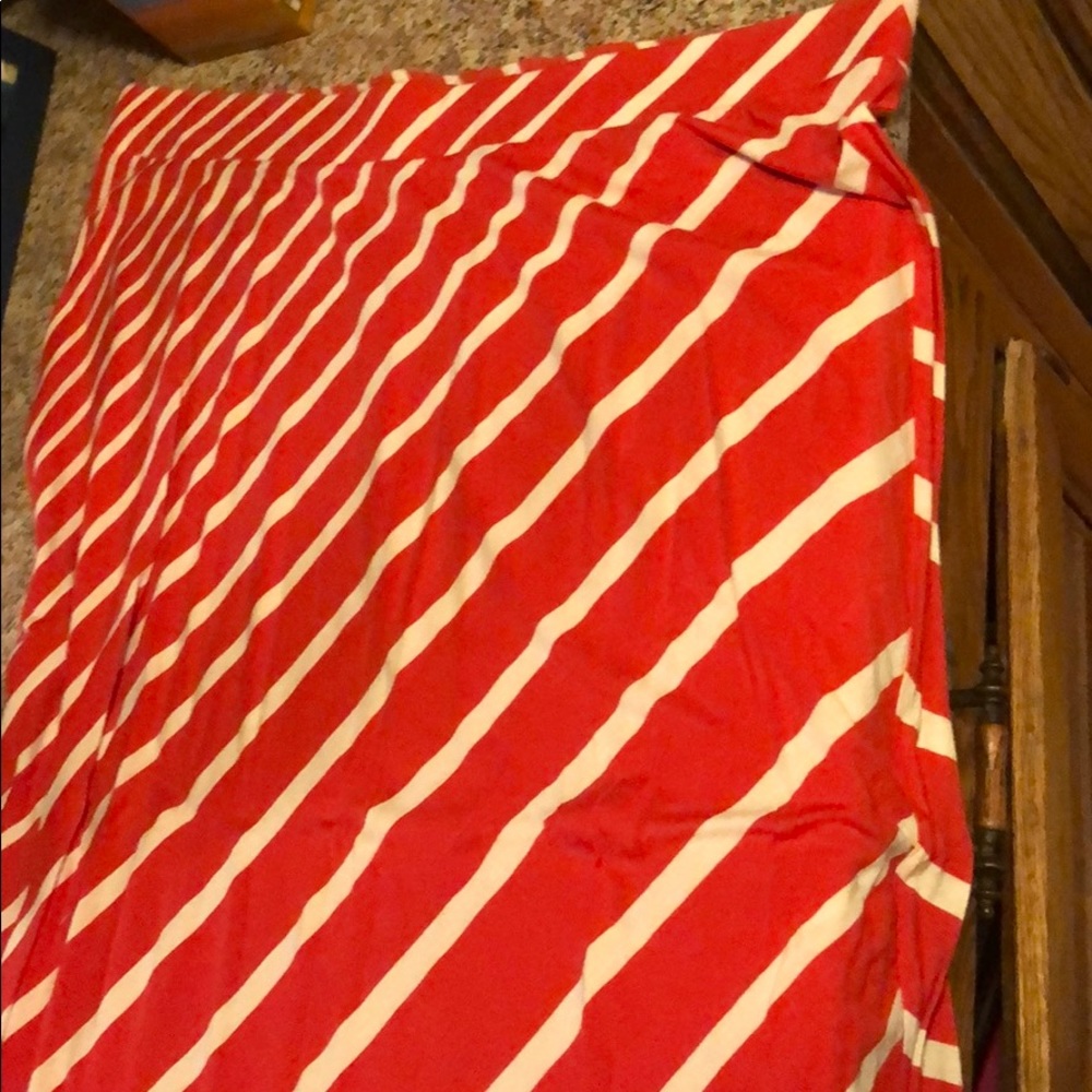 Orange and white striped maxi skirt